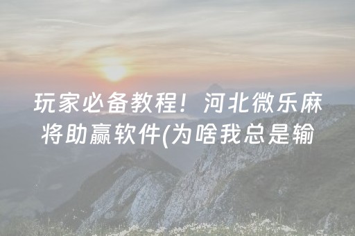 玩家必备教程！河北微乐麻将助赢软件(为啥我总是输)