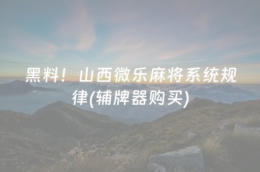 黑料！山西微乐麻将系统规律(辅牌器购买)