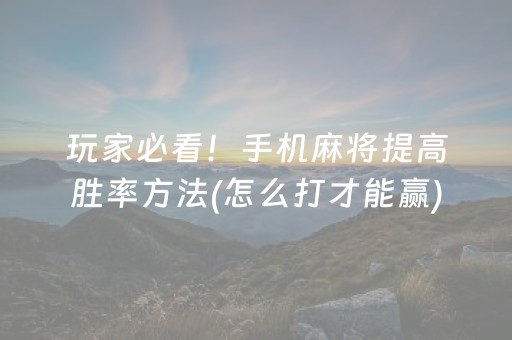 玩家必看！手机麻将提高胜率方法(怎么打才能赢)
