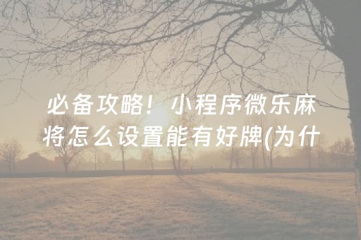 必备攻略！小程序微乐麻将怎么设置能有好牌(为什么经常输)