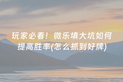 玩家必看！微乐填大坑如何提高胜率(怎么抓到好牌)
