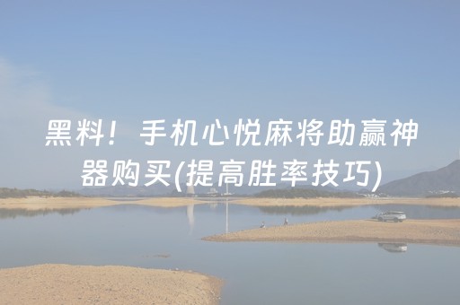 黑料！手机心悦麻将助赢神器购买(提高胜率技巧)