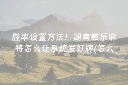 玩家必看科普“微信小程序麻将怎么能调好牌”（怎么增加胜率)