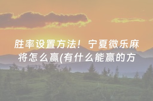 胜率设置方法“微乐内蒙麻将小程序怎么提高胜率”（万能开挂器)