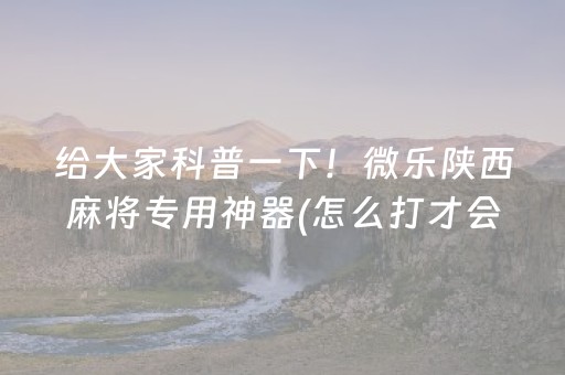 给大家科普一下！微乐陕西麻将专用神器(怎么打才会赢)