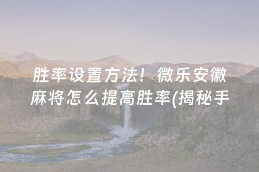 胜率设置方法！微乐安徽麻将怎么提高胜率(揭秘手机上攻略插件)
