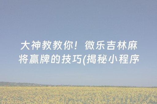 大神教教你！微乐吉林麻将赢牌的技巧(揭秘小程序输赢规律)