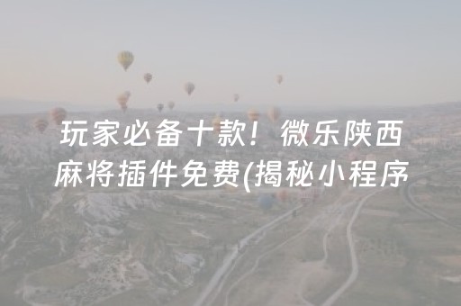 玩家必备十款！微乐陕西麻将插件免费(揭秘小程序赢的诀窍)