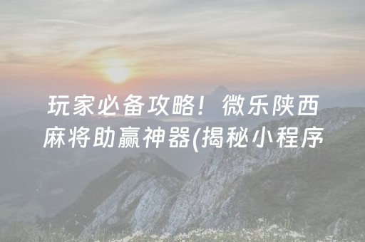 玩家必备攻略！微乐陕西麻将助赢神器(揭秘小程序攻略插件)