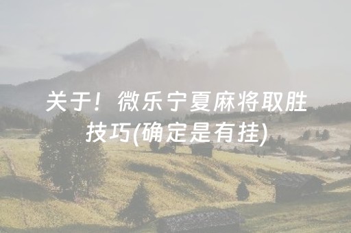 关于！微乐宁夏麻将取胜技巧(确定是有挂)