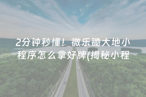 2分钟秒懂！微乐锄大地小程序怎么拿好牌(揭秘小程序胡牌技巧)
