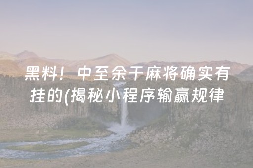 黑料！中至余干麻将确实有挂的(揭秘小程序输赢规律)