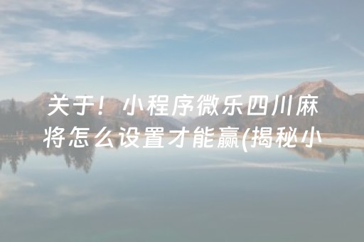 关于！小程序微乐四川麻将怎么设置才能赢(揭秘小程序助赢软件)