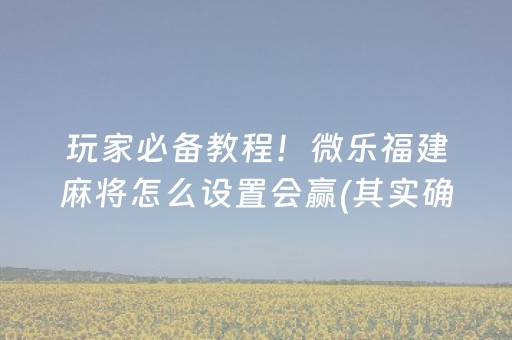 玩家必备教程！微乐福建麻将怎么设置会赢(其实确实有挂)