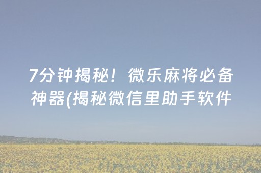 7分钟揭秘！微乐麻将必备神器(揭秘微信里助手软件)