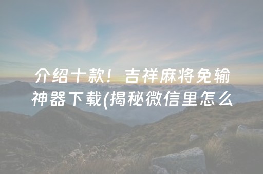 介绍十款！吉祥麻将免输神器下载(揭秘微信里怎么容易赢)