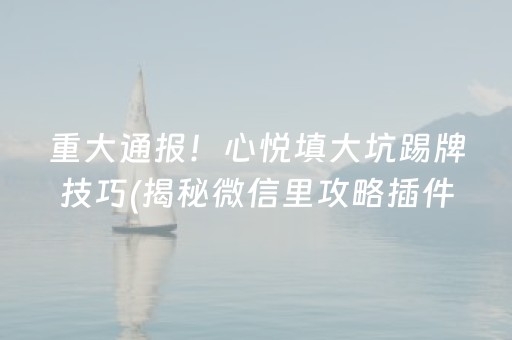 重大通报！心悦填大坑踢牌技巧(揭秘微信里攻略插件)