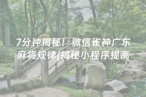 7分钟揭秘！微信雀神广东麻将规律(揭秘小程序提高胜率)