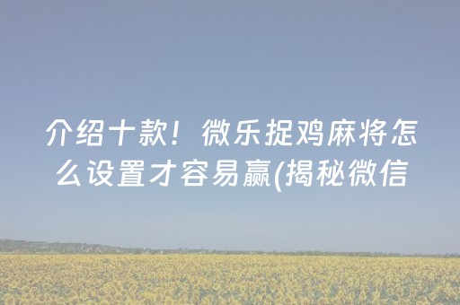 介绍十款！微乐捉鸡麻将怎么设置才容易赢(揭秘微信里辅牌器)