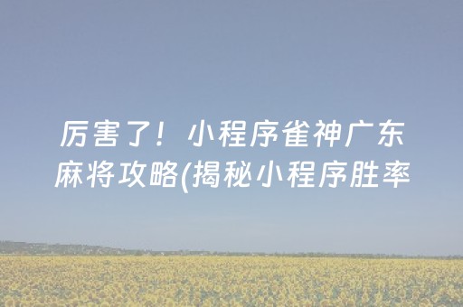 厉害了！小程序雀神广东麻将攻略(揭秘小程序胜率到哪调)