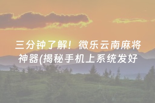 三分钟了解！微乐云南麻将神器(揭秘手机上系统发好牌)
