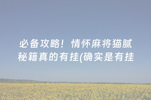 必备攻略！情怀麻将猫腻秘籍真的有挂(确实是有挂的)
