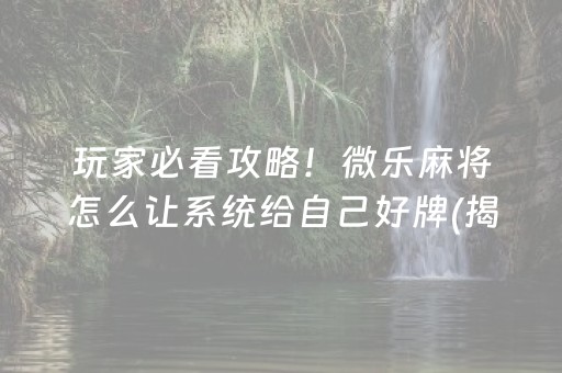 玩家必看攻略！微乐麻将怎么让系统给自己好牌(揭秘小程序专用神器下载)