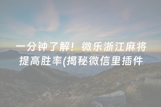 一分钟了解！微乐浙江麻将提高胜率(揭秘微信里插件下载)