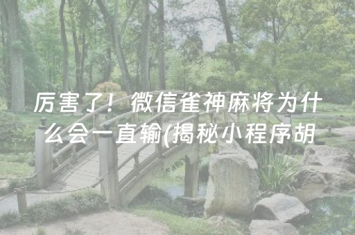 厉害了！微信雀神麻将为什么会一直输(揭秘小程序胡牌神器)
