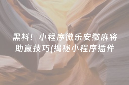 黑料！小程序微乐安徽麻将助赢技巧(揭秘小程序插件免费)