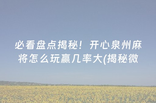 必看盘点揭秘！开心泉州麻将怎么玩赢几率大(揭秘微信里输赢规律)