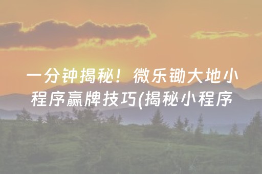 一分钟揭秘！微乐锄大地小程序赢牌技巧(揭秘小程序输赢规律)