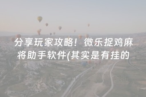分享玩家攻略！微乐捉鸡麻将助手软件(其实是有挂的)