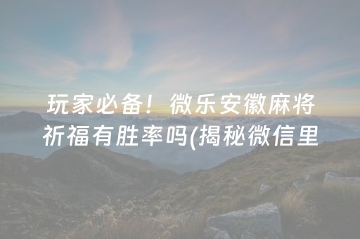 玩家必备！微乐安徽麻将祈福有胜率吗(揭秘微信里助手软件)
