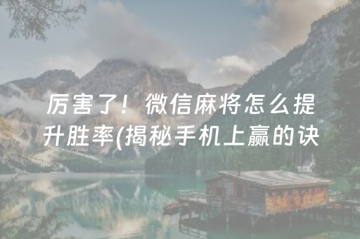 厉害了！微信麻将怎么提升胜率(揭秘手机上赢的诀窍)