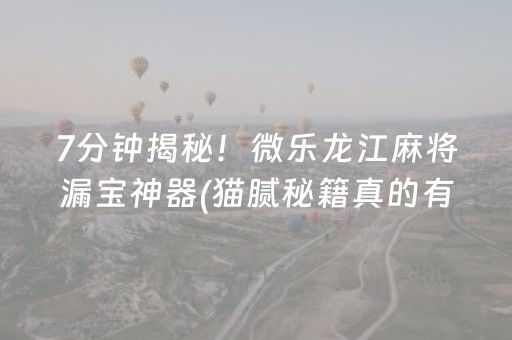 7分钟揭秘！微乐龙江麻将漏宝神器(猫腻秘籍真的有挂)