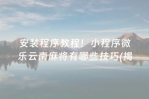 安装程序教程！小程序微乐云南麻将有哪些技巧(揭秘手机上助手软件)