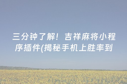 三分钟了解！吉祥麻将小程序插件(揭秘手机上胜率到哪调)