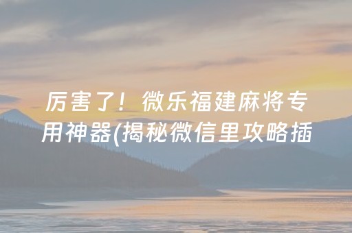 厉害了！微乐福建麻将专用神器(揭秘微信里攻略插件)