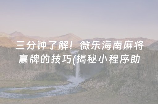 三分钟了解！微乐海南麻将赢牌的技巧(揭秘小程序助赢软件)