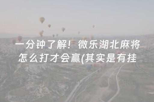 一分钟了解！微乐湖北麻将怎么打才会赢(其实是有挂的)