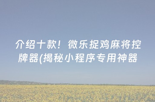 介绍十款！微乐捉鸡麻将控牌器(揭秘小程序专用神器下载)