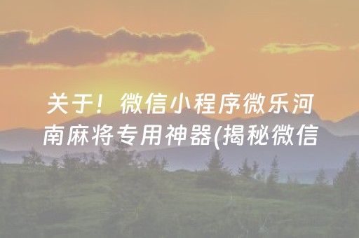 关于！微信小程序微乐河南麻将专用神器(揭秘微信里攻略插件)