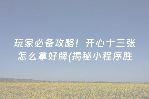 玩家必备攻略！开心十三张怎么拿好牌(揭秘小程序胜率到哪调)