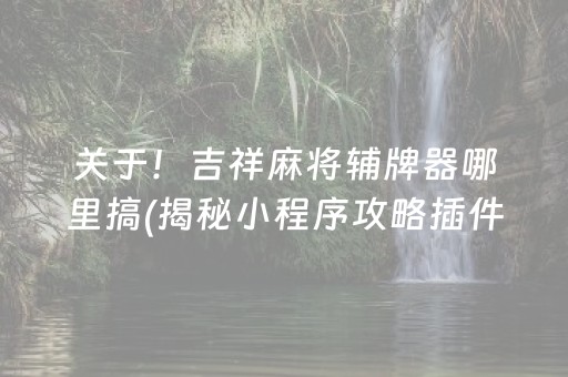 关于！吉祥麻将辅牌器哪里搞(揭秘小程序攻略插件)