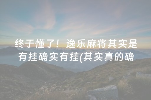 终于懂了！逸乐麻将其实是有挂确实有挂(其实真的确实有挂)