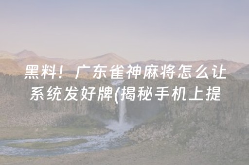 黑料！广东雀神麻将怎么让系统发好牌(揭秘手机上提高胜率)