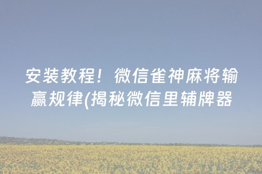 安装教程！微信雀神麻将输赢规律(揭秘微信里辅牌器)