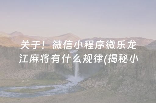 关于！微信小程序微乐龙江麻将有什么规律(揭秘小程序辅牌器)