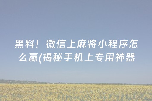 黑料！微信上麻将小程序怎么赢(揭秘手机上专用神器下载)